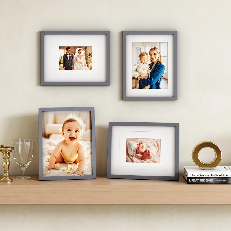 Egofine 11x14 Picture Frames 4 Pack Display Pictures 5x7/8x10 with Mat or 11x14 Without Mat Made of Solid Wood Covered by Plexiglass for Table Top Display and Wall Mounting Photo Frames, Dark Gray - Image 5